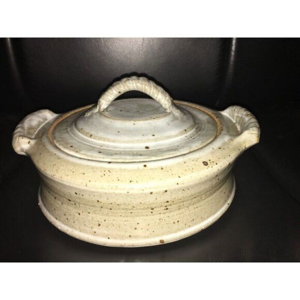Handmade Clay Pottery All Purpose Container Glazed W/Lid Signed